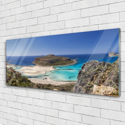 Quadro in vetro acrilico Montagne della spiaggia del mare dell'isola