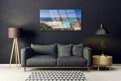 Quadro in vetro acrilico Montagne della spiaggia del mare dell'isola