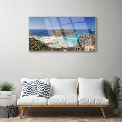 Quadro in vetro acrilico Montagne della spiaggia del mare dell'isola