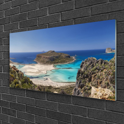 Quadro in vetro acrilico Montagne della spiaggia del mare dell'isola