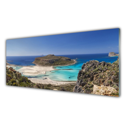 Quadro in vetro acrilico Montagne della spiaggia del mare dell'isola