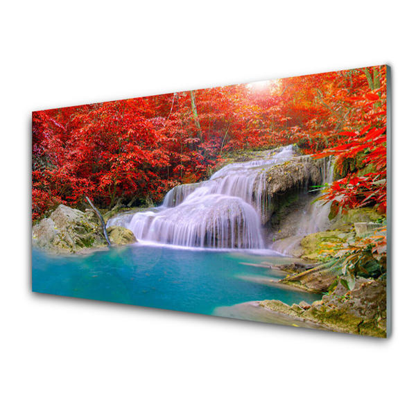 Quadro vetro acrilico Cascata della foresta autunnale