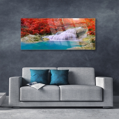 Quadro vetro acrilico Cascata della foresta autunnale