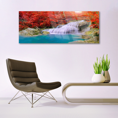 Quadro vetro acrilico Cascata della foresta autunnale