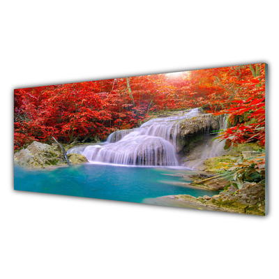 Quadro vetro acrilico Cascata della foresta autunnale