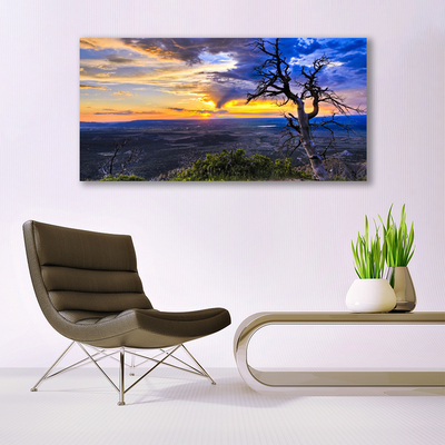 Quadro vetro acrilico Albero al tramonto