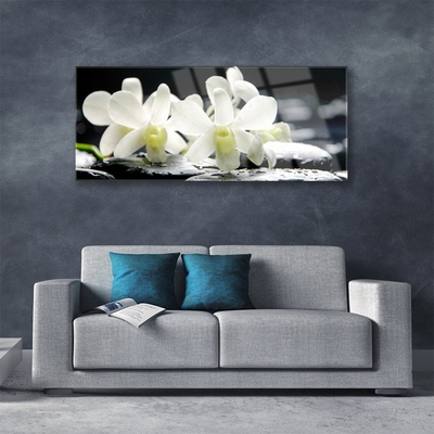 Quadro acrilico Pietre, fiori di orchidea