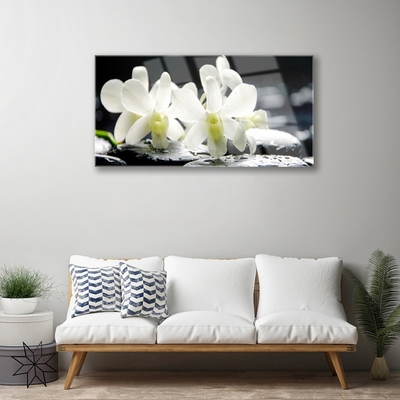 Quadro acrilico Pietre, fiori di orchidea