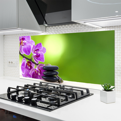 Rivestimento parete cucina Fiori di orchidee verdi