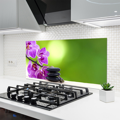 Rivestimento parete cucina Fiori di orchidee verdi