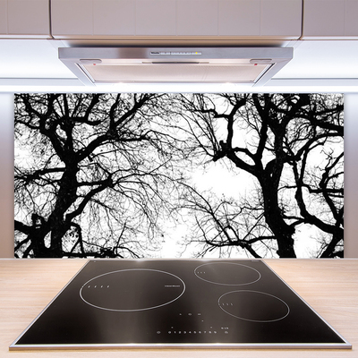 Pannello cucina paraschizzi Alberi della natura in bianco e nero