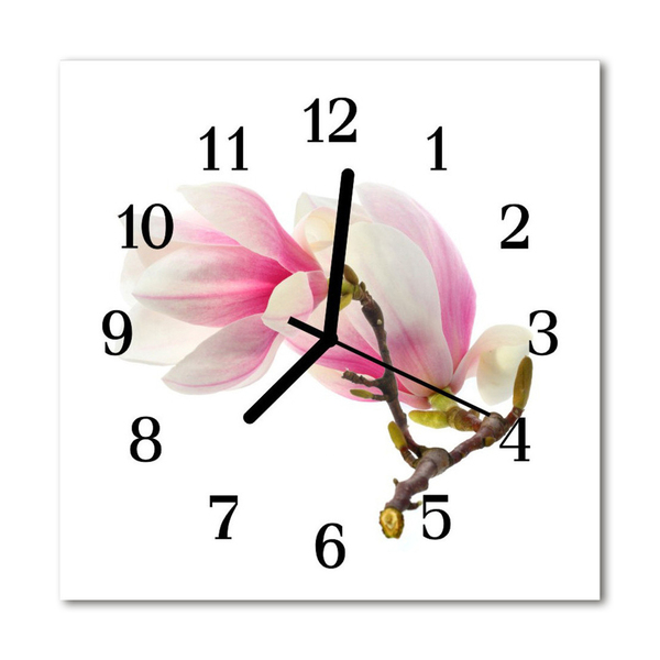 Orologio quadrato in vetro Fiore magnolia