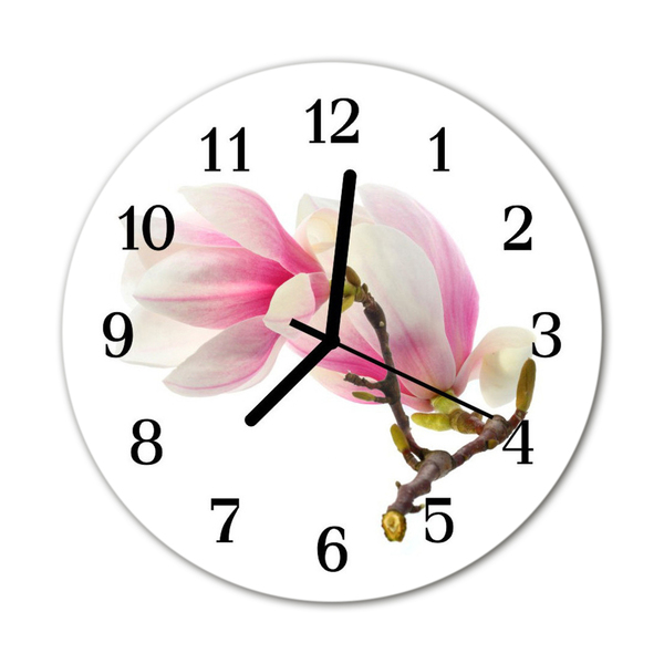 Orologio rotondo in vetro Fiore magnolia