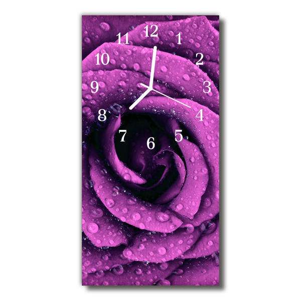 Orologio verticale in vetro Fiori gocce viola rosa