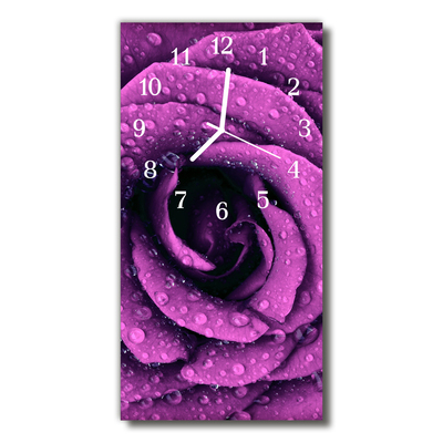 Orologio verticale in vetro Fiori gocce viola rosa