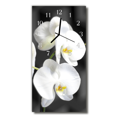 Orologio verticale in vetro Fiori di orchidea bianca