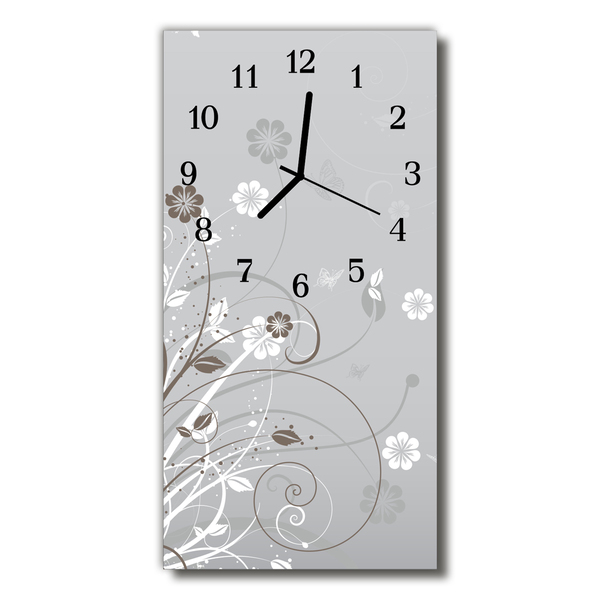 Orologio verticale in vetro Modello di fiori d'arte grigio