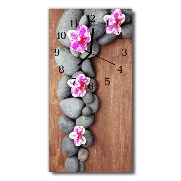 Orologio verticale in vetro Fiori pietre colorate orchidee