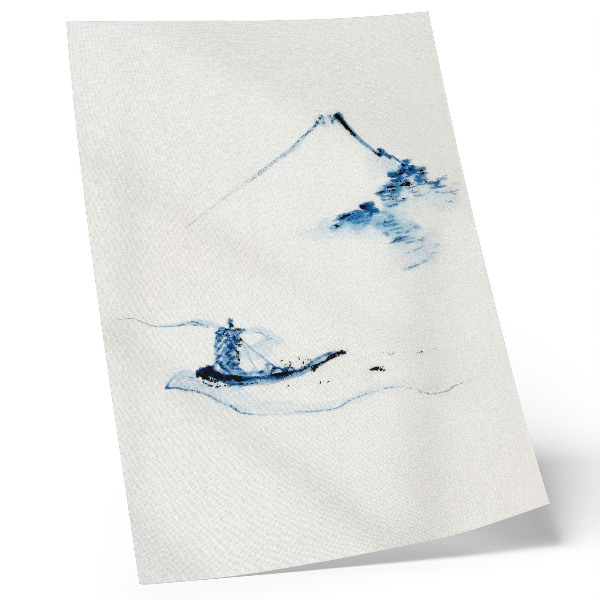 Foto su tela Uomo su una piccola barca su un fiume con il Monte Fuji sullo sfondo (1830-1850) di Hokusai