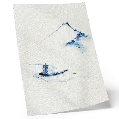 Foto su tela Uomo su una piccola barca su un fiume con il Monte Fuji sullo sfondo (1830-1850) di Hokusai