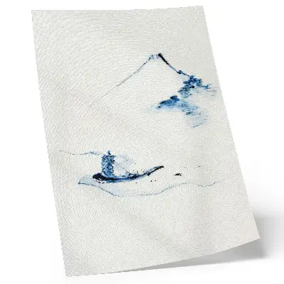 Stampa su tela Uomo su una piccola barca su un fiume con il Monte Fuji sullo sfondo di Hokusai (1830-1850)