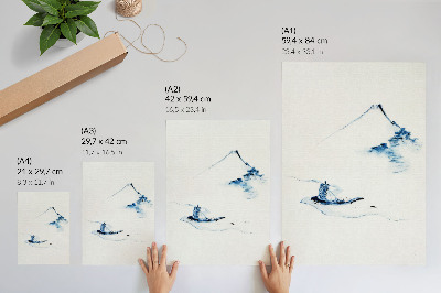 Foto su tela Uomo su una piccola barca su un fiume con il Monte Fuji sullo sfondo (1830-1850) di Hokusai