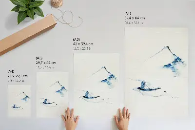 Stampa su tela Uomo su una piccola barca su un fiume con il Monte Fuji sullo sfondo di Hokusai (1830-1850)