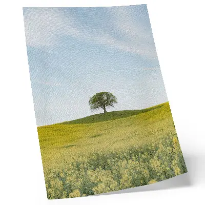Foto su tela albero su una collina in un campo giallo