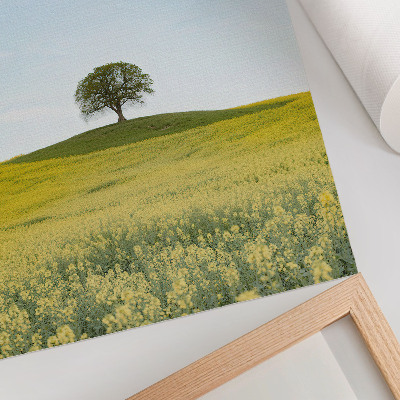 Foto su tela Un albero su una collina in un campo giallo