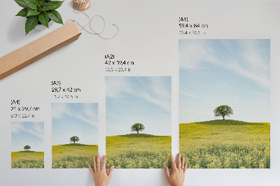 Foto su tela Un albero su una collina in un campo giallo
