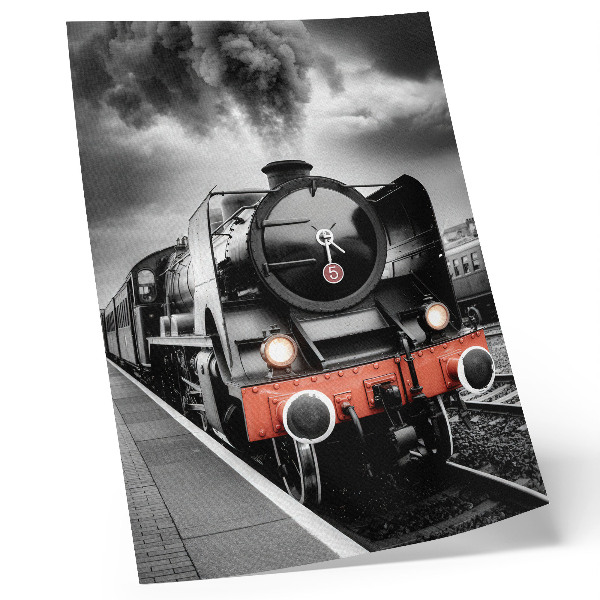 Poster Una potente e classica locomotiva a vapore in bianco e nero.