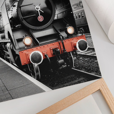 Poster Una potente e classica locomotiva a vapore in bianco e nero.