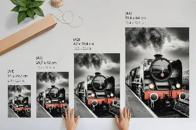 Poster locomotiva a vapore classica e potente in bianco e nero