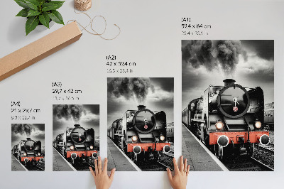 Poster Una potente e classica locomotiva a vapore in bianco e nero.