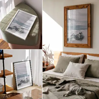Stampa su tela cime montuose nella nebbia con design elegante e rilassante