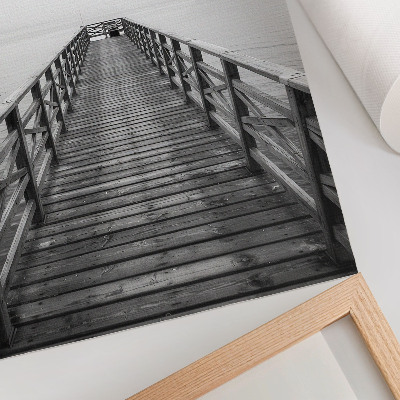 Poster Molo in bianco e nero, acque calme, paesaggio minimalista