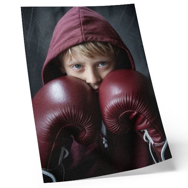 Foto su tela Bambino in felpa bordeaux boxer con guanti minimalismo
