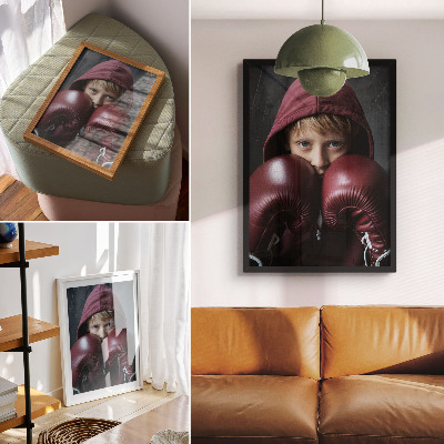Foto su tela Bambino in felpa bordeaux boxer con guanti minimalismo