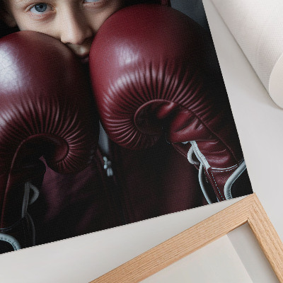 Foto su tela Bambino in felpa bordeaux boxer con guanti minimalismo