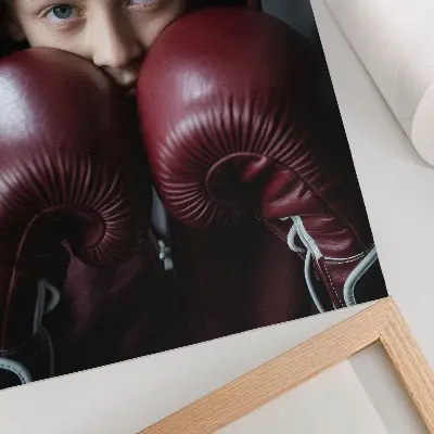 Foto su tela bambino in felpa bordeaux e boxer con guanti in stile minimalista