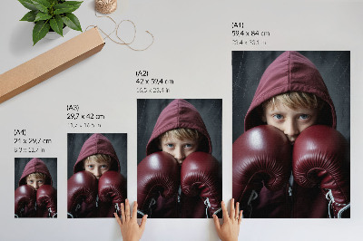 Foto su tela Bambino in felpa bordeaux boxer con guanti minimalismo