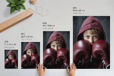 Foto su tela bambino in felpa bordeaux e boxer con guanti in stile minimalista