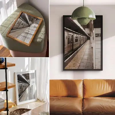 Poster moderna piattaforma della metropolitana con spazio architettonico dinamico