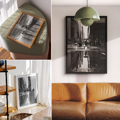 Poster Grafica urbana moderna in bianco e nero sotto la pioggia