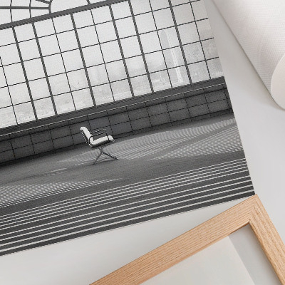 Poster Ampie finestre ad arco, sedia minimalista.