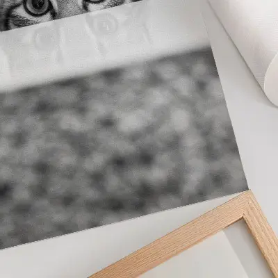 Poster gatto dietro la superficie con design minimalista in bianco e nero