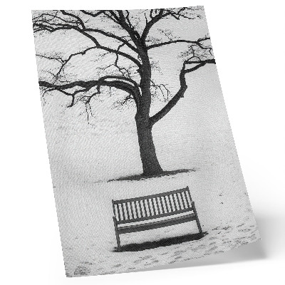 Foto su tela Paesaggio minimalista con un albero e una panchina.