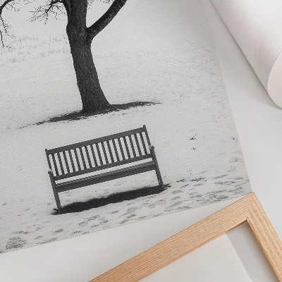 Foto su tela Paesaggio minimalista con un albero e una panchina.