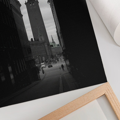 Foto su tela Strada in bianco e nero con una torre al centro monumentale.