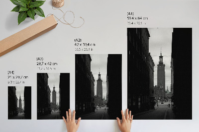 Foto su tela Strada in bianco e nero con una torre al centro monumentale.